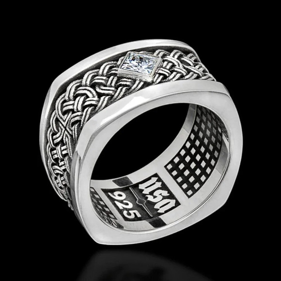 ✨925 Silver Plated Unique Black Huge Heavy Men Ring, MLNN1239 - Picture 1 of 4